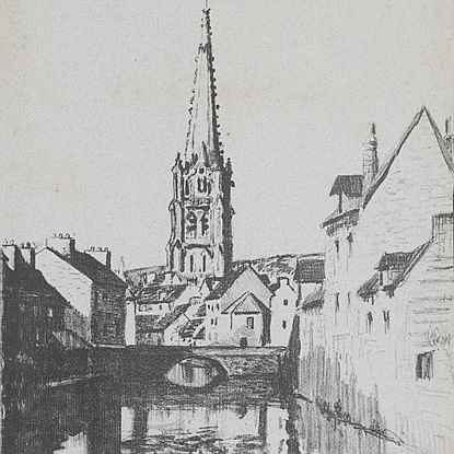 L'Église et Pont d'Harfleur - Ludovic-Rodo Pissarro (1878 - 1952)